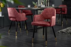 Eleganter Stuhl PARIS bordeaux Vogue Seidenstoff Samt goldene Fußkappen und Armlehnen