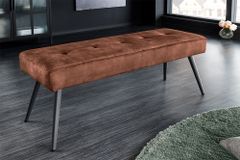 Design Sitzbank BOUTIQUE 100cm rostbraun Samt schwarze Metallbeine Polsterbank