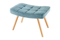 Moderner Hocker SCANDINAVIA blau Strukturstoff Massivholz-Beine Fußhocker