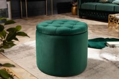 Eleganter Hocker MODERN BAROCK 50cm dunkelgrün Samt Aufbewahrungkorb