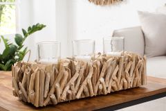 Elegantes Windlicht FOSSIL 50cm Treibholz Kerzenhalter für 3 Kerzen