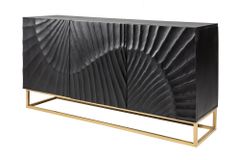 Massives Sideboard SCORPION 140cm schwarz Mangoholz aufwendige 3D Schnitzereien