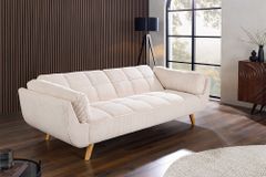 Schlafsofa BOUTIQUE 215cm beige Cord 3-Sitzer mit Holz-Füßen natur