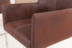 Freischwinger Stuhl SAMSON dark coffee mit Armlehne und Edelstahlrahmen