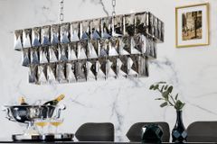 Luxus Hängelampe KRISTALL 90cm edelgrau Design Kronleuchter Glasprismen