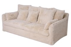 Großes 3-Sitzer Sofa YETI 200cm beige sand langfloriger Plüsch Shaggy-Stoff