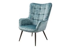Bequemer Sessel SCANDINAVIA petrol Samt schwarze Metallbeine mit Armlehne
