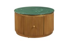 Runder Couchtisch COFFEE TABLE VENEZIANO 70cm messing grün Mangoholz Marmor Schublade