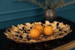 Dekorative Schale GINKGO LEAFS 50cm gold handmade Metall