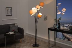 Design Stehlampe LEVELS 176cm weiß beige braun mit 5 Leinenschirmen