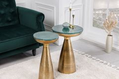 Handgearbeiteter Beistelltisch ELEMENTS 60cm gold grün Marmor rund