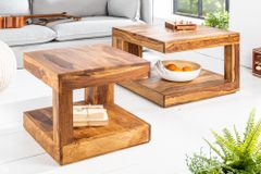 Massiver Edelholz Couchtisch GIANT 45cm braun Sheesham stone finish mit Ablage