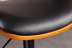 Retro Barhocker MANHATTAN schwarz Kunstleder Walnussholz drehbar höhenverstellbar