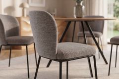 Design Stuhl LYON grau beige Chenille schwarze Metallbeine