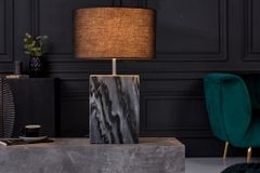 Design Tischlampe NOBLE 55cm schwarz Marmorfuß Stoffschirm