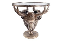 Extravaganter Couchtisch MATADOR 56cm bronze Stierkopf mit Glasplatte