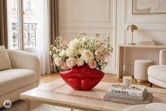 Extravagante Deko-Vase LIP 40cm rot handmade Hochglanz