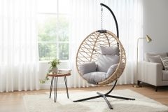 In- und Outdoor Hängesessel IBIZA natur beige Rattan mit Gestell wetterfest inkl. Kissen