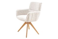 Drehbarer Stuhl UNIQUE beige Chenille Eichenholzbeine mit Armlehne