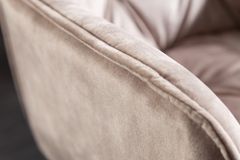 Design Stuhl MILANO champagner beige Samt mit Armlehne gepolstert schwarze Metallbeine