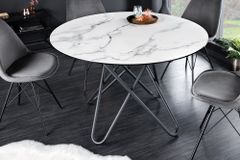 Runder Esstisch ELLIPSE 120cm Marmor weiß Keramik made in Italy Hairpin Legs