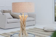 Design Treibholz Tischleuchte WILD NATURE 62cm sand mit Leinenschirm