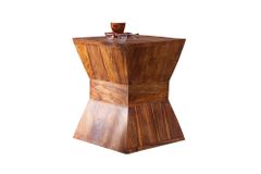 Massiver Beistelltisch PYRAMID 35cm braun Sheeshamholz stone finish Maserung Hocker