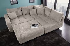 Modernes Ecksofa KENT 220cm greige Cord inkl. Hocker Federkern L-Form Wohnlandschaft