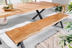 Massivholz Sitzbank WILD OAK 160cm Eiche Baumkante X-Gestell Industrial