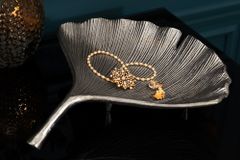 Dekorative Schale GINKGO 35cm silber handmade Metall
