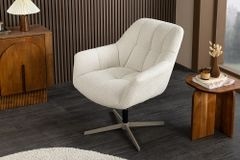 Drehbarer Design Sessel PAPILLON beige Bouclé Tweed soft 360° Metall höhenverstellbar