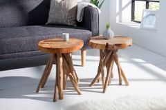Exklusiver Beistelltisch ROOT 30cm natur Teak Massivholz Hocker Wurzelholz rund