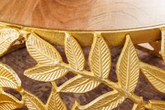 Rundes 2er Set Couchtische ABSTRACT LEAF 70cm natur gold Massivholz Akazie Metall Blatt-Design