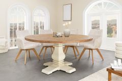 Runder Esstisch HAMPTONS 140cm hellbraun creme recycelte Pinie Massivholz