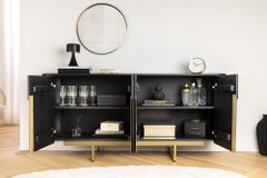 Massives Sideboard GATSBY 160cm schwarz gold Mangoholz Retro handmade