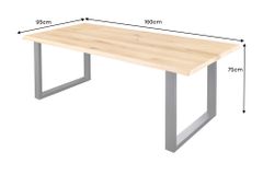 Massiver Esstisch WILD OAK 160cm natur schwarz Wildeiche Baumkante U-Gestell Metall