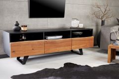 Industrial Design TV-Board ORGANIC ARTWORK 140cm Akazie Massivholz Eisengestell