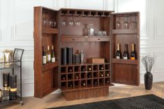 Massiver Barschrank ART DECO 140cm braun Mangoholz 3D-Front Highboard Flaschenregal