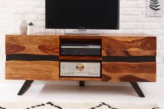 Massives TV-Lowboard AMAZONAS 160cm braun Sheeshamholz mit Baumkante