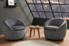 Drehbarer Design Sessel ALPINE grau Chenille Cremona 360° mit Armlehnen