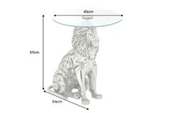 Runder Beistelltisch WILDLIFE LION 60cm silber antik Metall Glas Löwen Skulptur