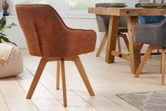 Drehbarer Design Stuhl LIVORNO vintage braun Buchenholz Beine mit Armlehnen