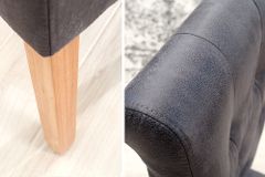 Edler Stuhl CASA vintage grau mit Zierknöpfen Massivholzbeine