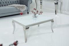 Eleganter Couchtisch MODERN BAROCK 100cm silber mit weißem Opalglas