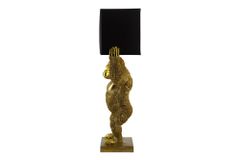 Handgefertigte Tischlampe KING APE 70cm schwarz gold Stoffschirm Affen-Skulptur