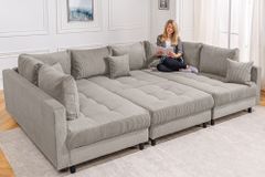 Moderne XXL Wohnlandschaft KENT 305cm greige Cord Bigsofa inkl. Hocker Federkern