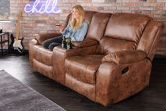Exklusiver 2er Kinosessel HOLLYWOOD antik braun mit Liegefunktion und Getränkehalter