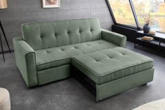 Ausziehbares Schlafsofa SMART 180cm grün Cord 2-Sitzer Couch mit Nosagfederung