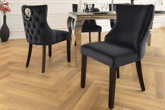 Chesterfield Stuhl CASTLE DELUXE schwarz Samt mit Löwenkopf Nieten