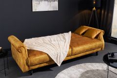 3-Sitzer Sofa MAISON BELLE AFFAIRE 220cm senfgelb Samt mit Schlaffunktion